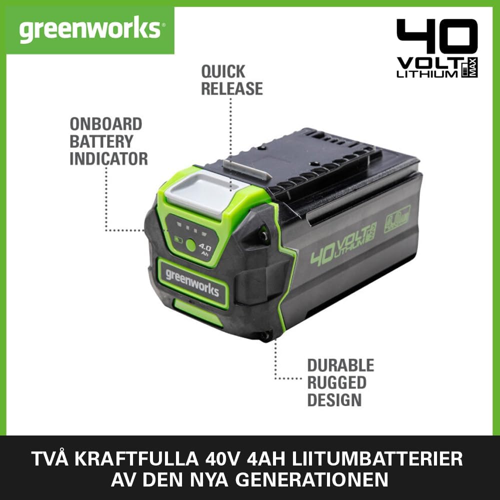 Greenworks 40V Akku - 2 Stück, Original Greenworks Akkus, 4Ah Lithium-Ionen Akkus für alle Greenwork