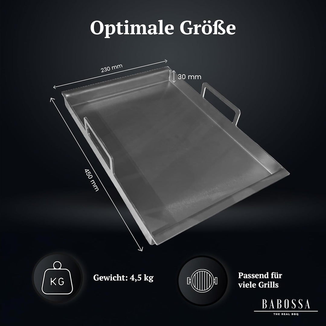 BABOSSA Premium Einsatzpfanne/Plancha kompatibel mit allen Rösle Modellen | 45x23.5cm | Massiv, verz