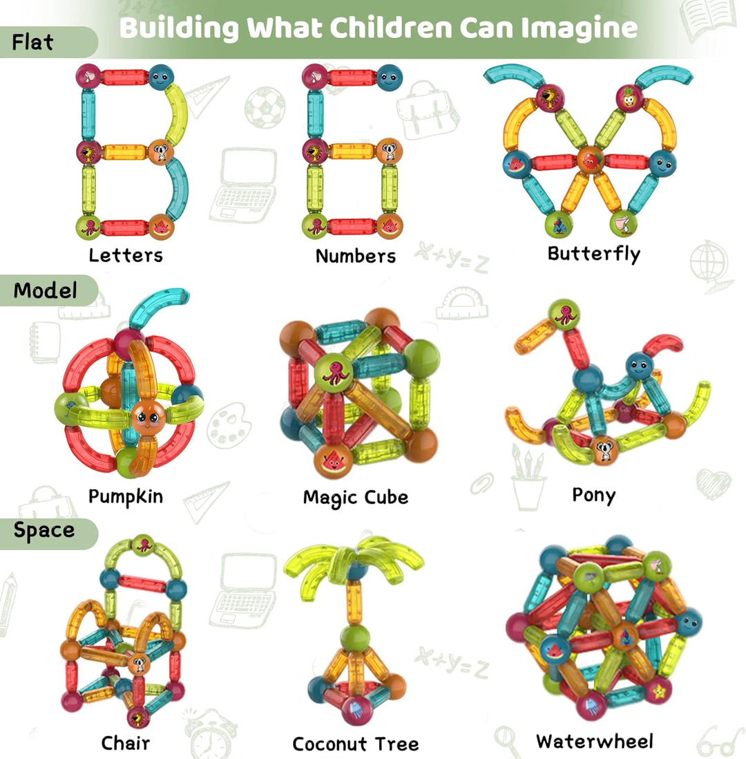 Jvchengxi Magnetische Bausteine Magnet Spielzeug Set, MINT Montessori Konstruktion Pädagogisches 3D
