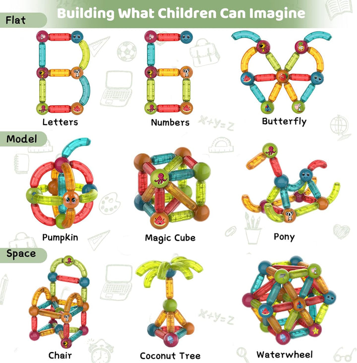 Jvchengxi Magnetische Bausteine Magnet Spielzeug Set, MINT Montessori Konstruktion Pädagogisches 3D