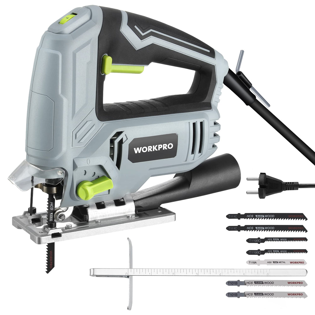 WORKPRO Stichsäge 600W, 3000 SPM mit 6 Geschwindigkeiten &amp; 4 Orbitalpositionen, Schnellem Klingenwec