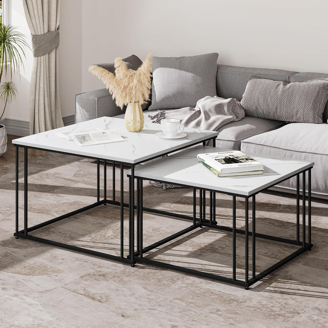 YITAHOME Moderner Couchtisch 2er-Set für Wohnzimmer, weissgraue runde Couchtische aus Holz, Cocktail