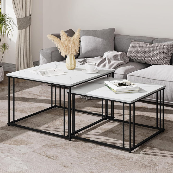 YITAHOME Moderner Couchtisch 2er-Set für Wohnzimmer, weissgraue runde Couchtische aus Holz, Cocktail
