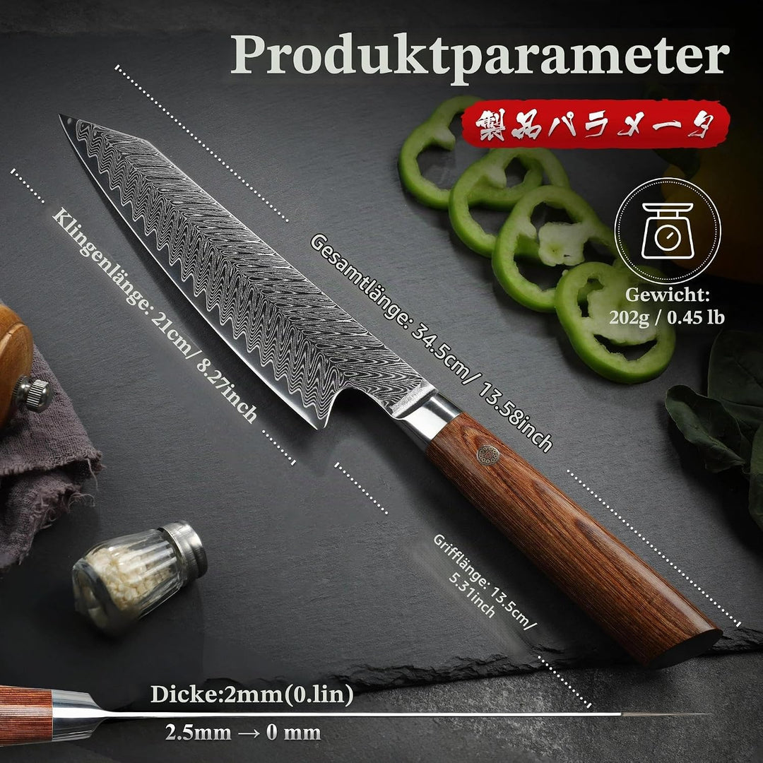 Dragon Creek Kiritsuke Messer 21cm, Damaststahl, Präzisionsmesser für Feinste Schneidarbeit, Ideal f
