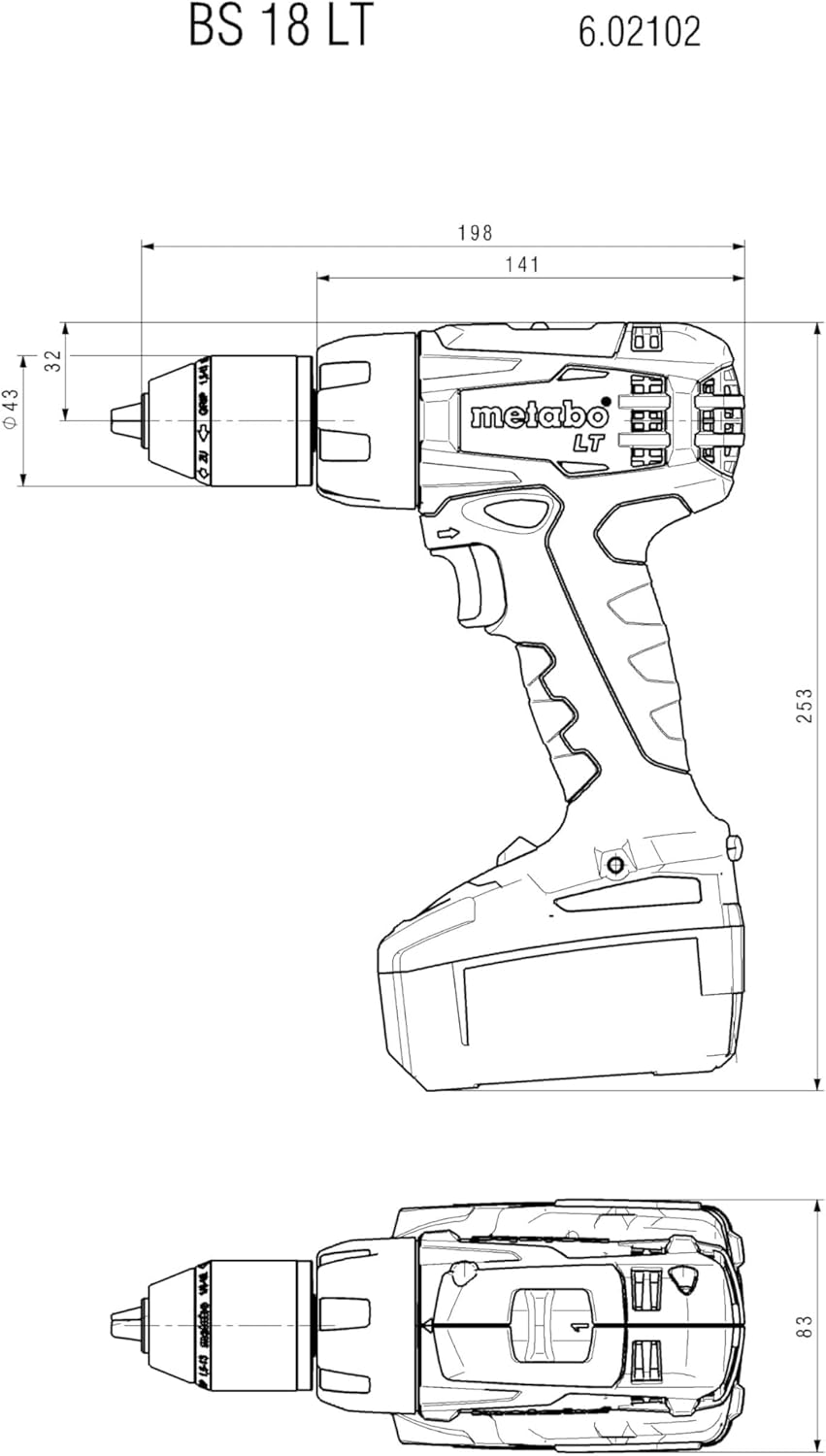 metabo Akku-Bohrschrauber BS 18 LT - 18 V, 60 Nm Drehmoment - Schnellspannbohrfutter, Gürtelhaken, B