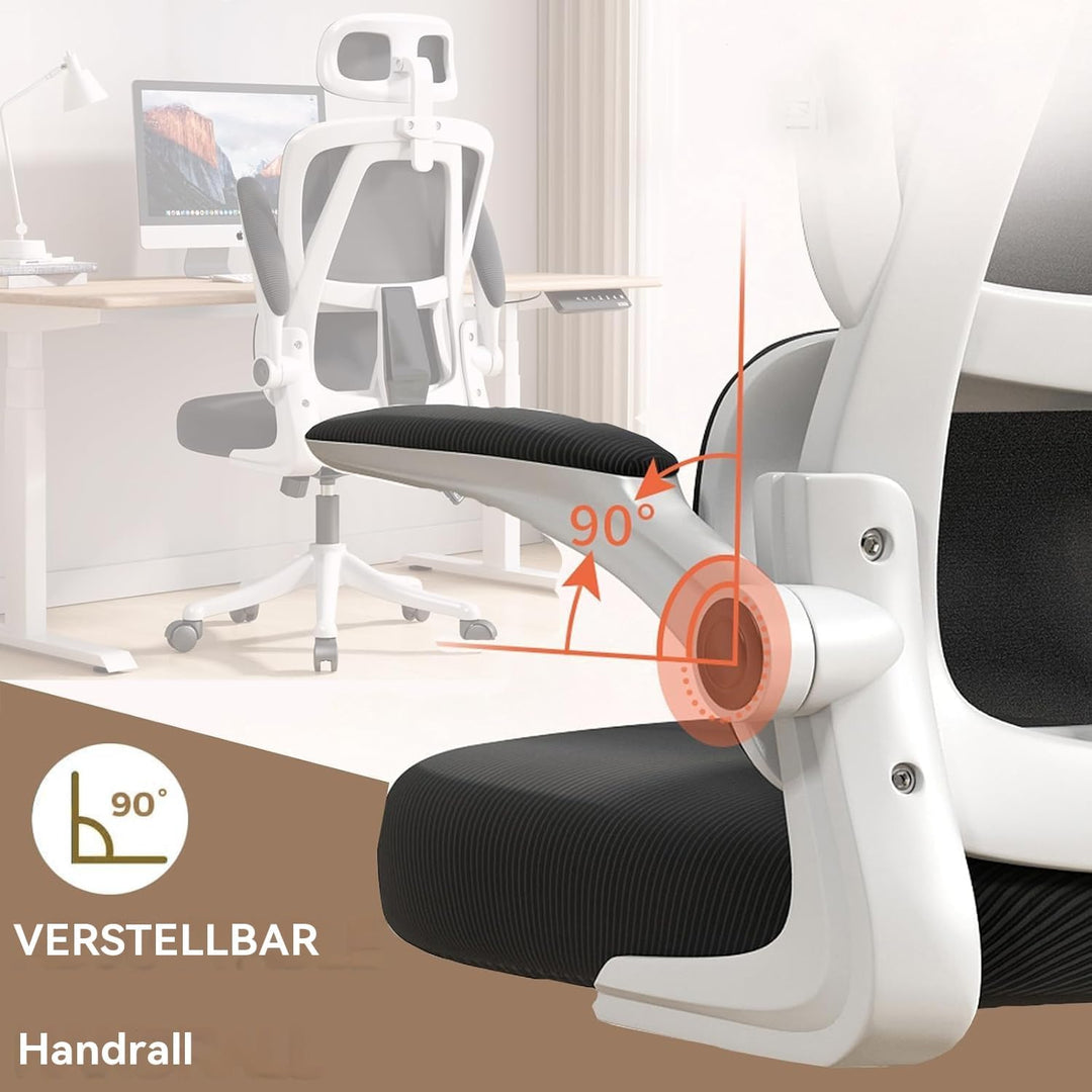 Ergonomischer Bürostuhl - Schwarz und weiss | Höhenverstellbarer Schreibtischstuhl mit Hochrücken,Me