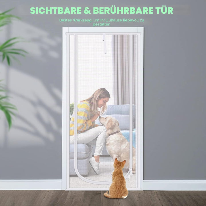 MYPIN Verbesserte Katzengittertür 80x208cm, haustiersichere Gittertür mit beidseitigem Reissverschlu