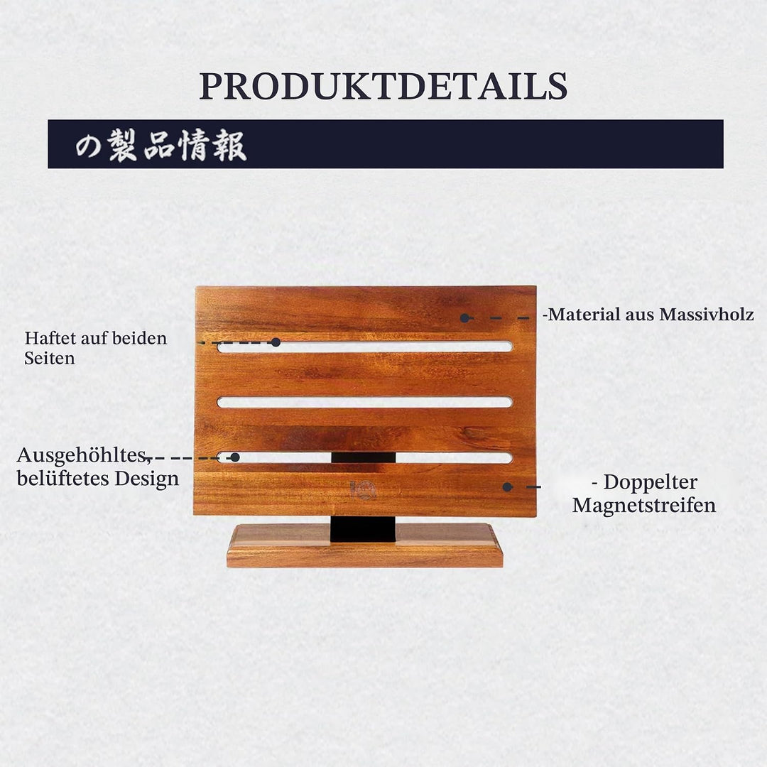 MITSUMOTO SAKARI Küche Messerblock Magnetisch, Japanischer Akazienholz Messerblock, Verbesserter Dop
