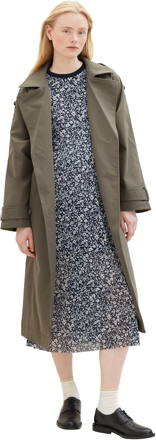 Tom Tailor Denim Damen Mesh Kleid mit Muster XS 16355-blue Flower Print, XS 16355-blue Flower Print