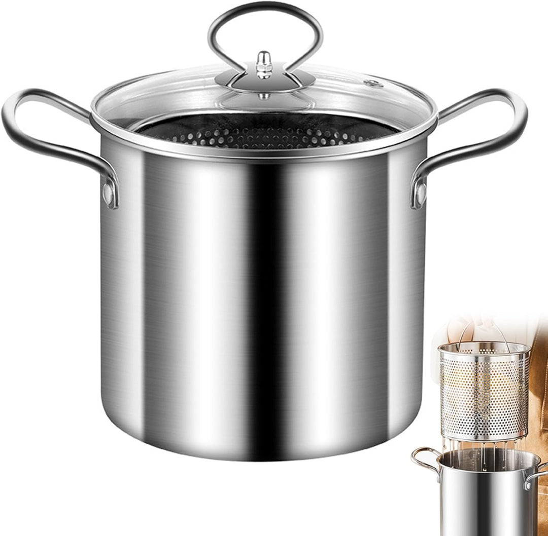 Fritteusentopf mit Korb, 3,5 l Frittiertopf aus Edelstahl, kleine Fritteuse mit Verbrühungsschutzgri