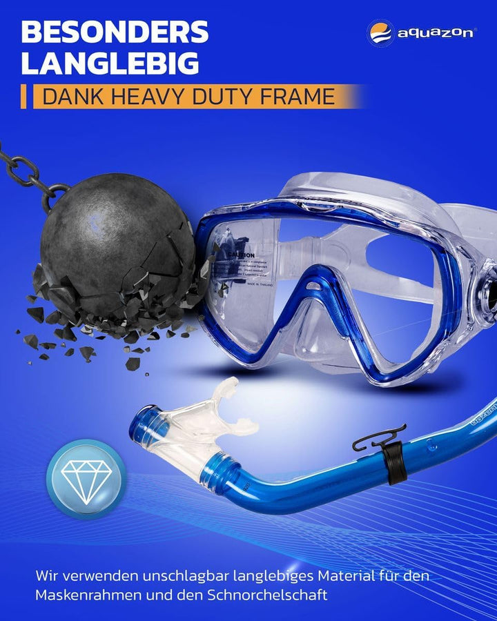 AQUAZON Miami Schnorchelset, Schwimmset, Tauchset, Taucherbrille mit Anti Fog Tempered Glas, Silkon,