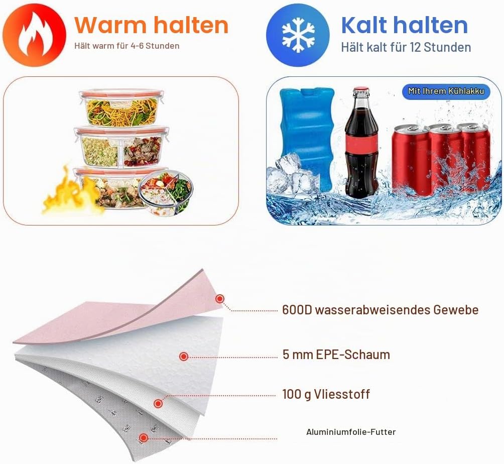 Lekesky Kühltasche Damen Lunchtasche Isolierte für Frauen Auslaufsichere weit geöffnete Lunchbox, 11