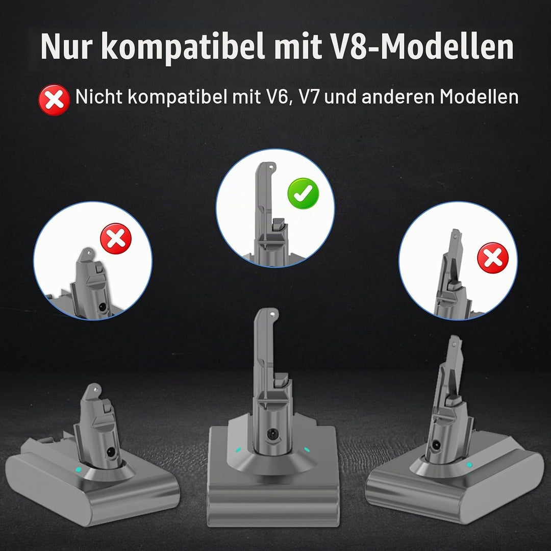 21,6 V, 8000 mAh Ersatzakku für Dyson V8 SV10 Lithium-Ionen-Akku, 8,0 Ah, hohe Kapazität, kompatibel
