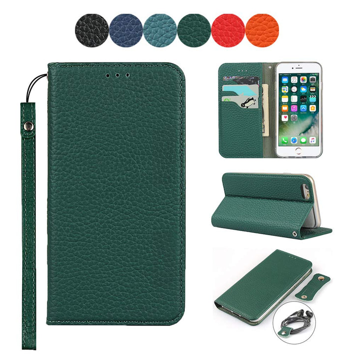 Brieftasche Hülle für iPhone 6 Plus/6S Plus, Litschi Genarbtes Echtleder Hülle [Kartenfächer] [Stand