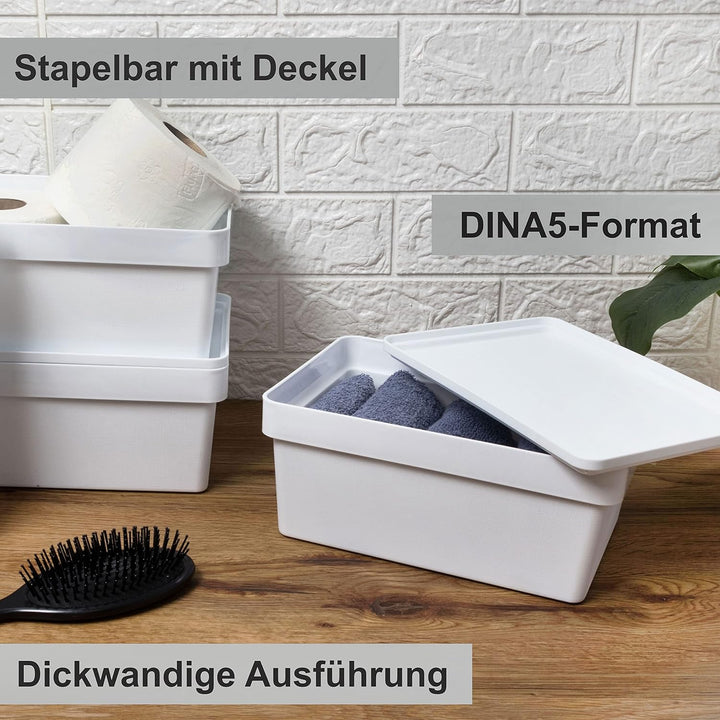 12 x Ordnungsbox mit Deckel - stapelbar - weiss - DINA5 Format - 12 cm hoch - 17x25x12 cm - 3,6 Lite