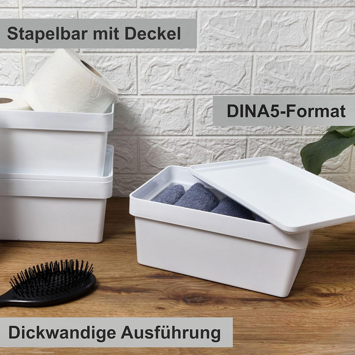 3 x Ordnungsbox Deckel stapelbar weiss DINA5 12cm 17x25x12cm 3,6L Kunststoff Weiss - mit Deckel 3 St