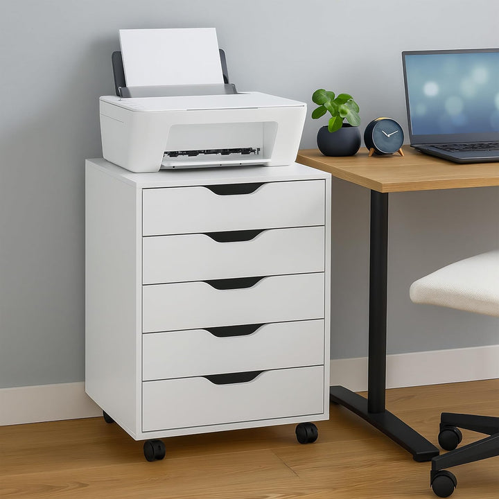 Relaxdays Rollcontainer, 5 Schubladen, HxBxT: 66,5 x 48 x 39,5 cm, Büroschrank, Aktenschrank mit Rol