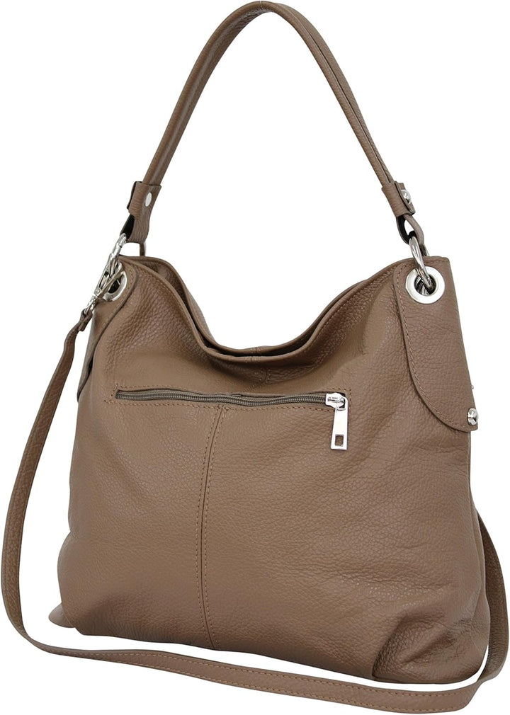 AMBRA Moda Damen echt Ledertasche Handtasche Schultertasche Beutel Shopper Umhängtasche GL012 Sand,