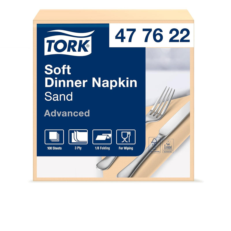 Tork 477622 Soft Dinnerservietten Sand 1/8 Falz / 3-lagige Papierservietten / Ideale Grösse für ein