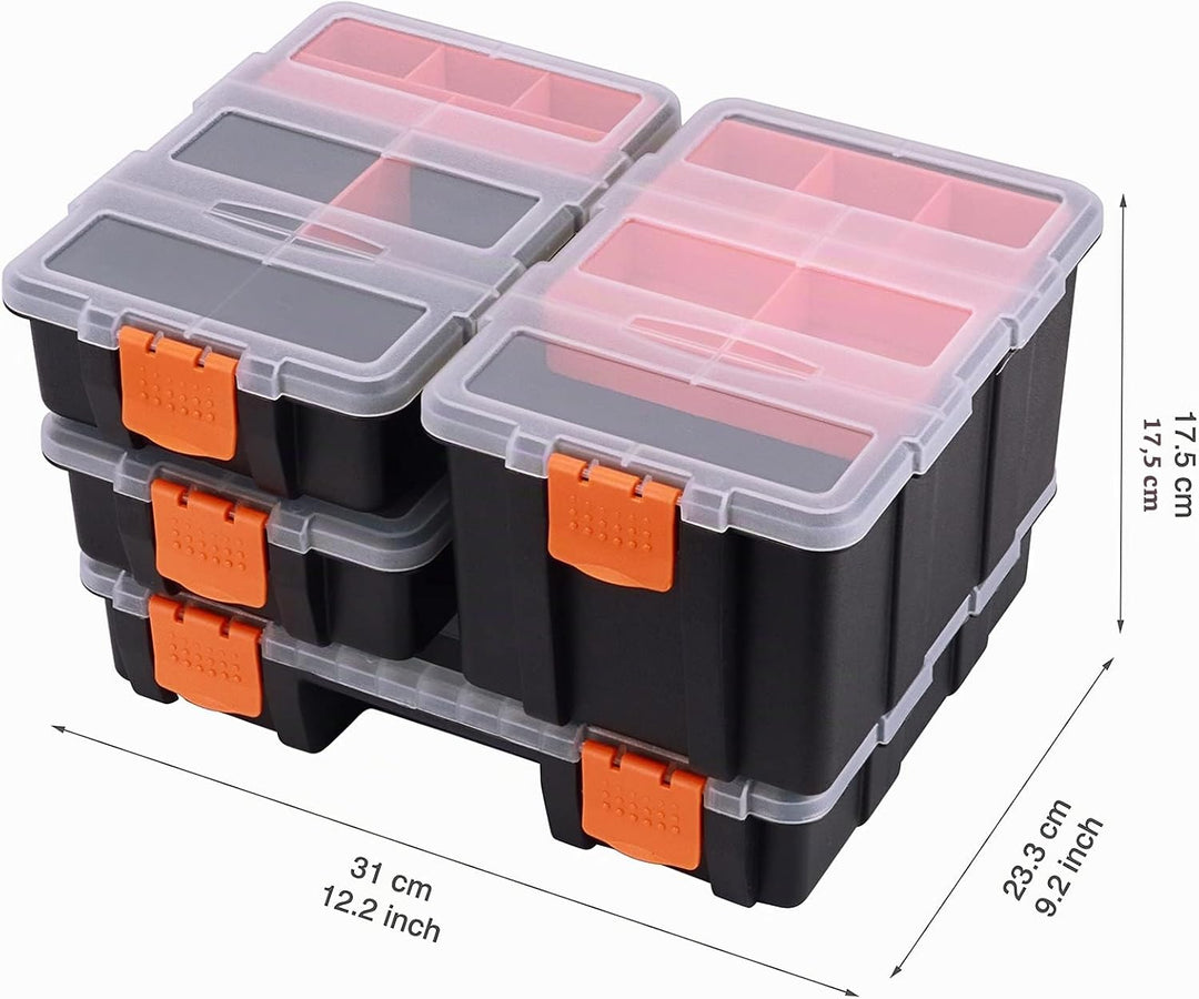 CASOMAN Hardware & Parts Organizers, 4 Piece Set Toolbox, Compartment Small Parts Organizer, Versati