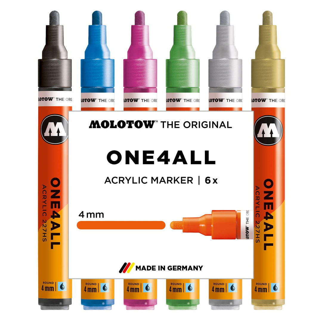 Molotow One4All 227HS Acryl Marker Metallic-Set (4,0 mm Strichstärke, hochdeckend und permanent, UV-