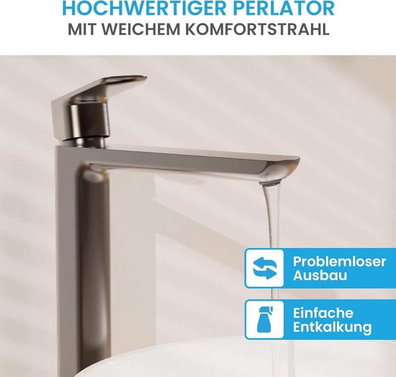 Bächlein Badarmatur Mizarela hoch in klassischem Design, Einhebelmischer für Aufsatzwaschbecken mit