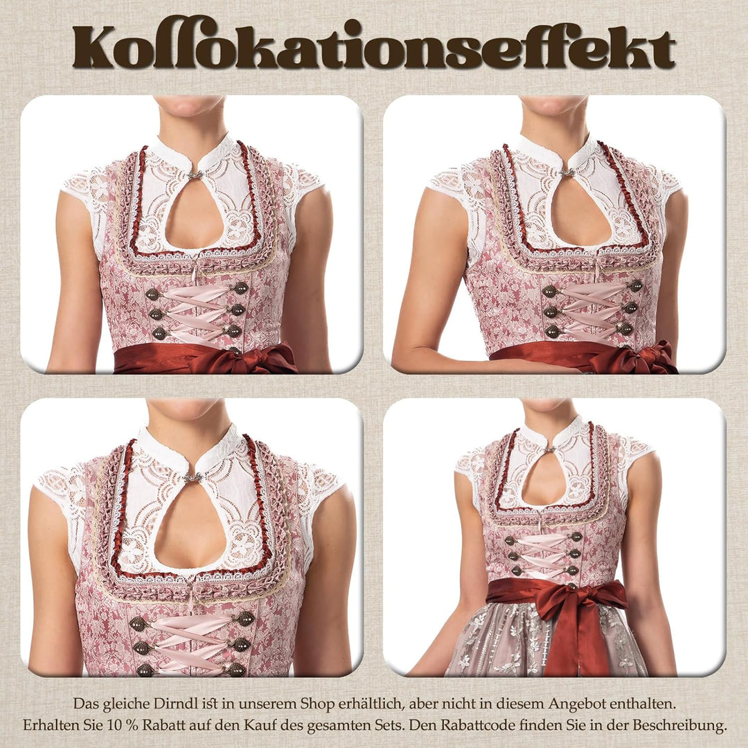Dirndlparty Dirndlbluse Flügelärmel, Damen Mandarinkragen Dirndl Bluse Oktoberfest Trachtenbluse Cre