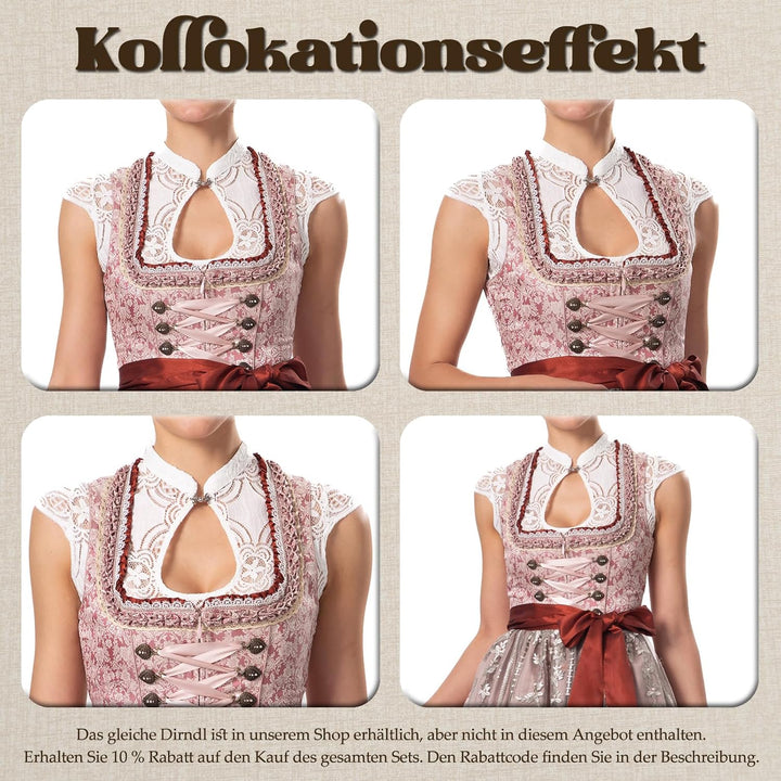 Dirndlparty Dirndlbluse Flügelärmel, Damen Mandarinkragen Dirndl Bluse Oktoberfest Trachtenbluse Cre