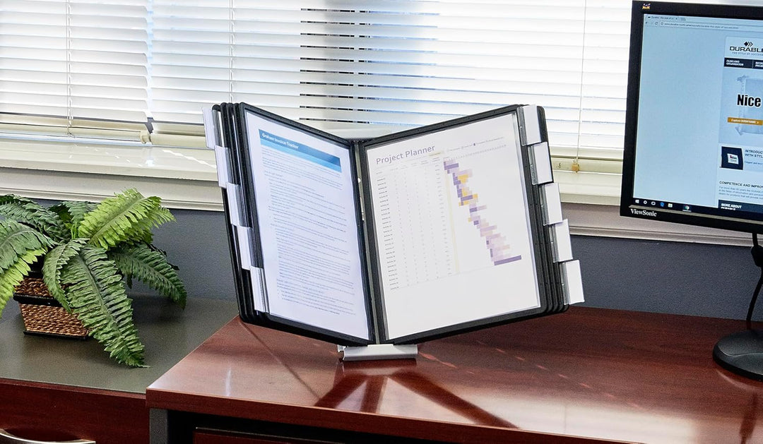 DURABLE Desktop-Referenzsystem, 10 doppelseitige Paneele, Briefgrösse, schwarz, INSTAVIEW Design (56