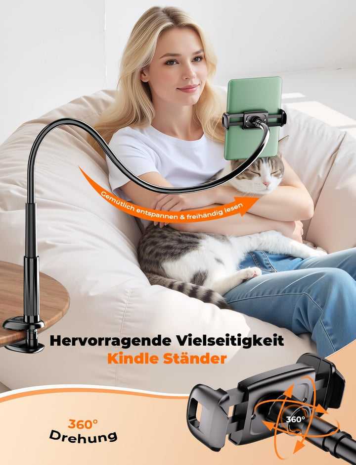 Schwanenhals Kindle & Handy halterung Bett: eReader Handyhalter für Tisch, Flexible Arm Verstellbare
