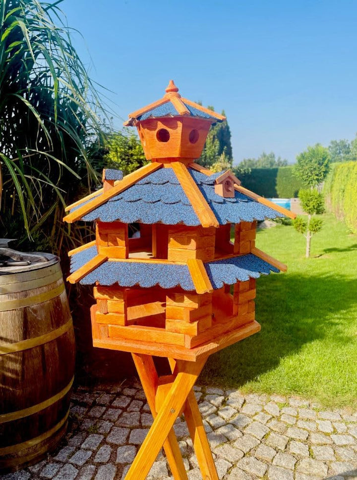 Vogelvilla wetterfest von L bis XXL Futterhaus Vogelhaus mit oder ohne Ständer in Braun mit Rot, Grü