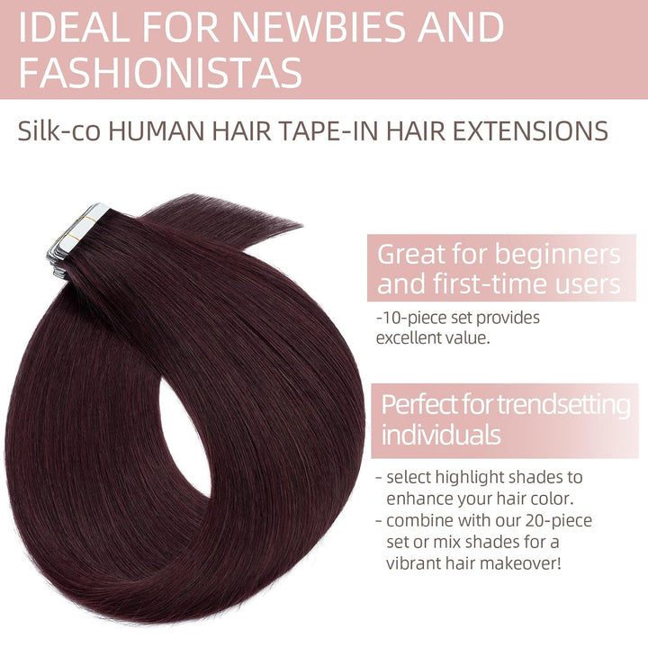 Silk-co Tape Extensions Echthaar 10 Stück 20g, Remy Tape in Extensions Haarverlängerung, Skin Weft E