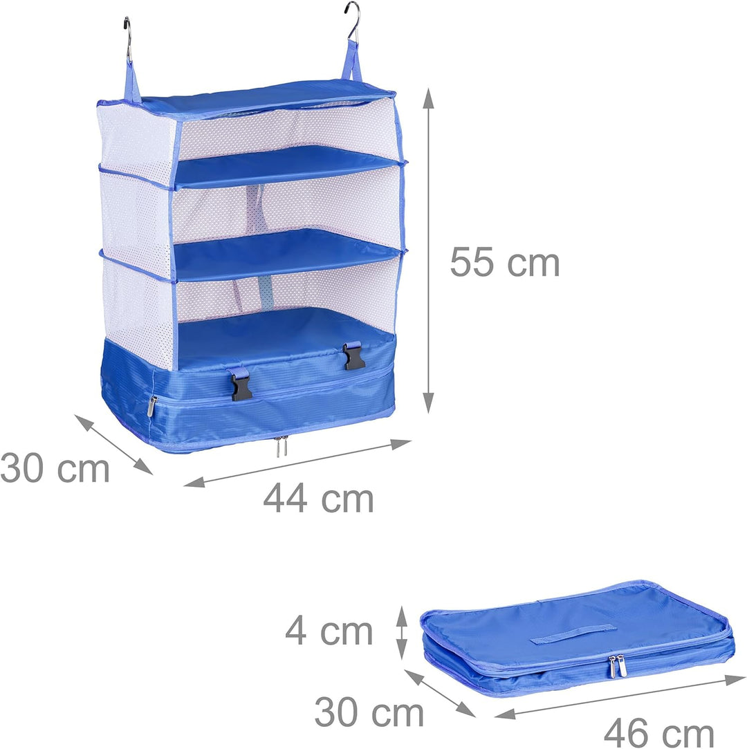 Relaxdays Gepäck Organizer zum Hängen, HBT: 55x44x30 cm, Kofferorganizer faltbar, 4 Fächer, tragbare