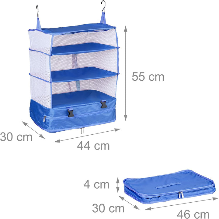 Relaxdays Gepäck Organizer zum Hängen, HBT: 55x44x30 cm, Kofferorganizer faltbar, 4 Fächer, tragbare