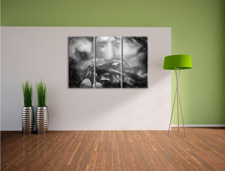 Pixxprint Raue grüne Schlange Kunst als Leinwandbild/Grösse: 3 Teilig (120x80 cm) cm/Wandbild/Kunstd