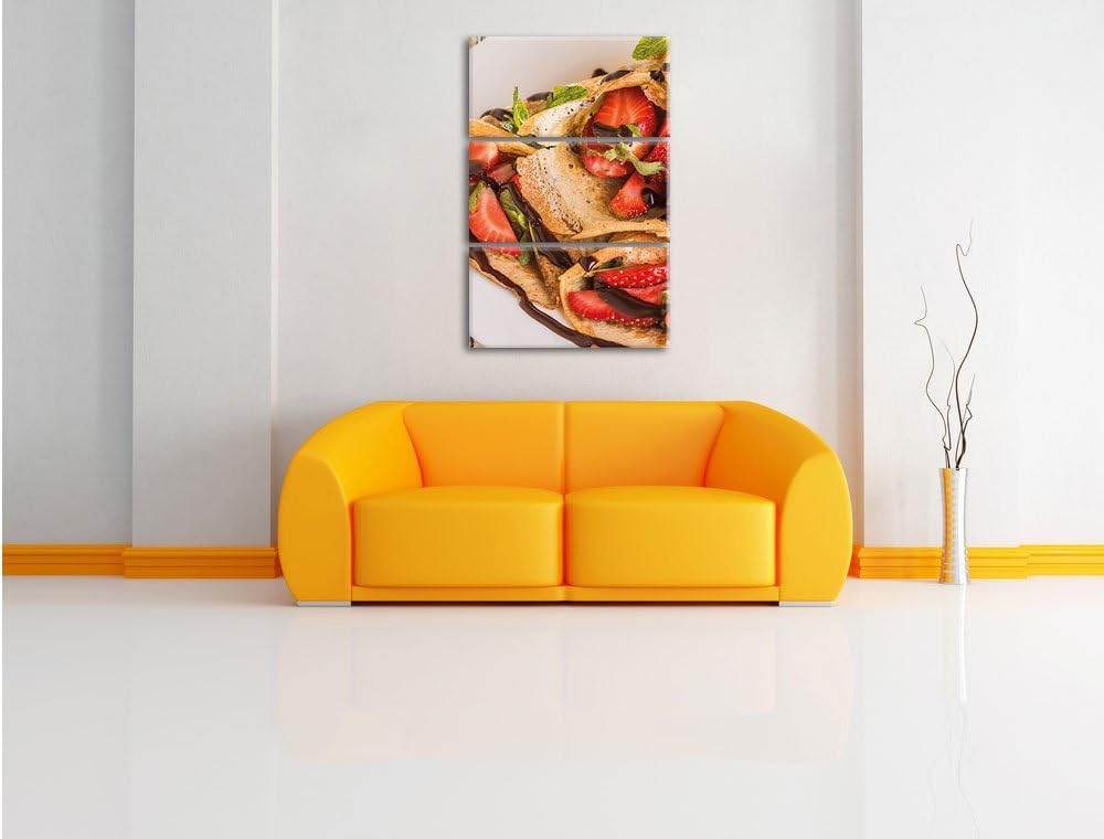Pixxprint Crepes mit Erdbeeren 3-Teiler Leinwandbild 120x80 Bild auf Leinwand