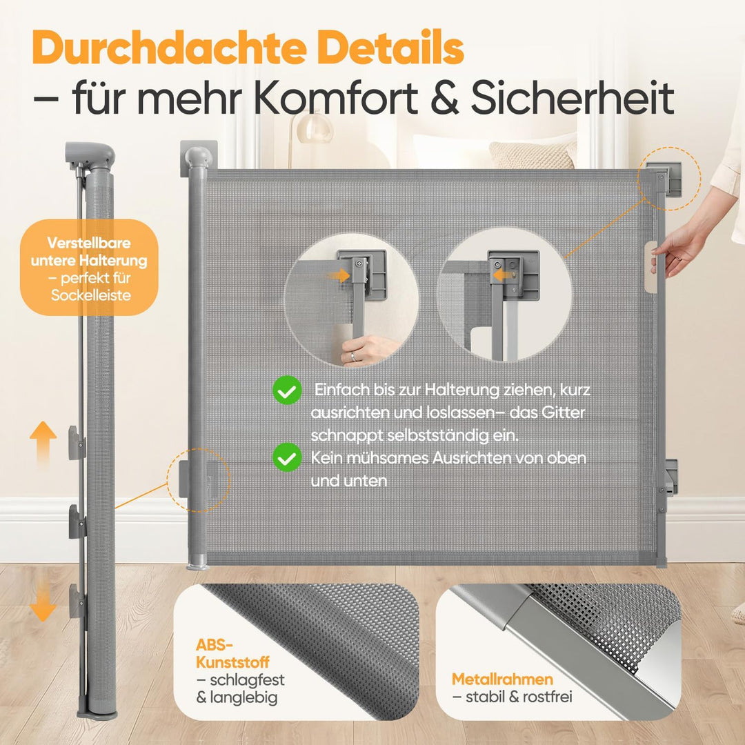 Sekey Treppenschutzgitter Ausziehbar 0-150 cm, Höhe 97 cm,Treppenschutzgitter ohne Bohren, Kindersch