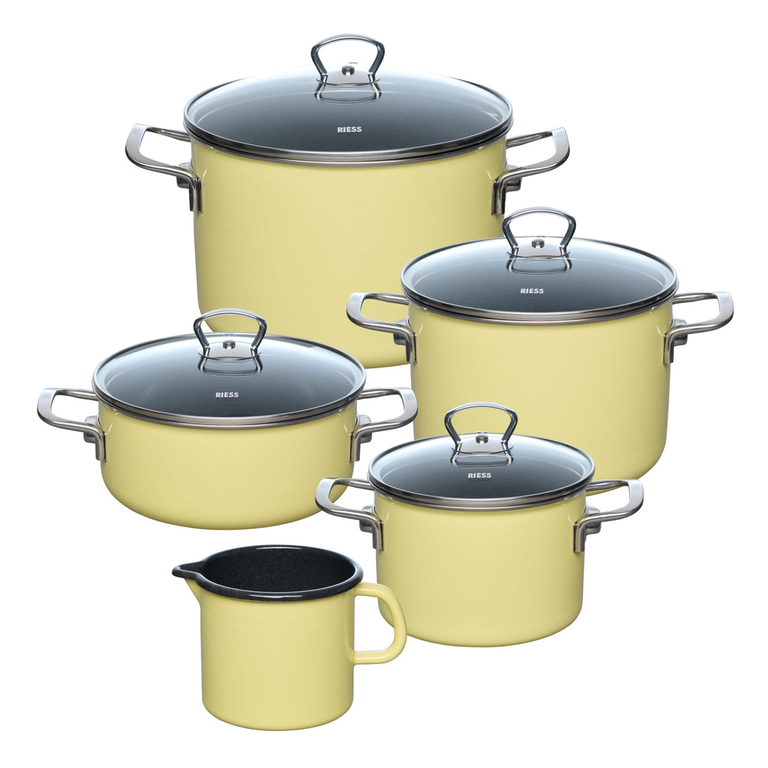 Riess, 0546-002, Emaille Topf Sparset 5tlg. NOUVELLE, Pur, Emaille, Vol. (rec.): 10,0 Liter, Made in