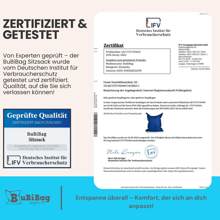 BuBiBag 2in1 Sitzsack L - XXL mit Füllung für Kinder & Erwachsene, Gaming Beanbag & Bodenkissen für