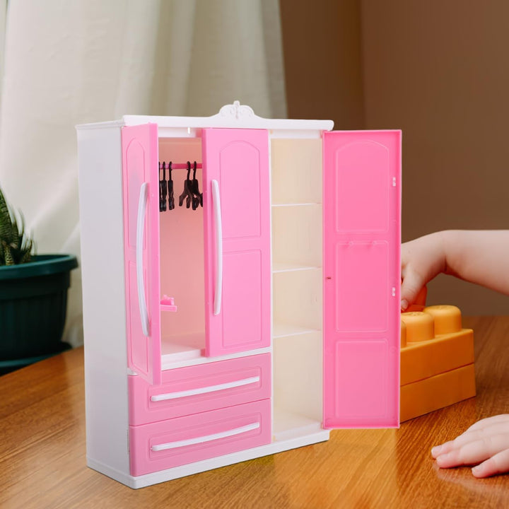 HEMOTON Puppen-Miniatur-kleiderschrank Mit Kleiderbügeln Für Spielzeug-kleideraufbewahrungsregal Für