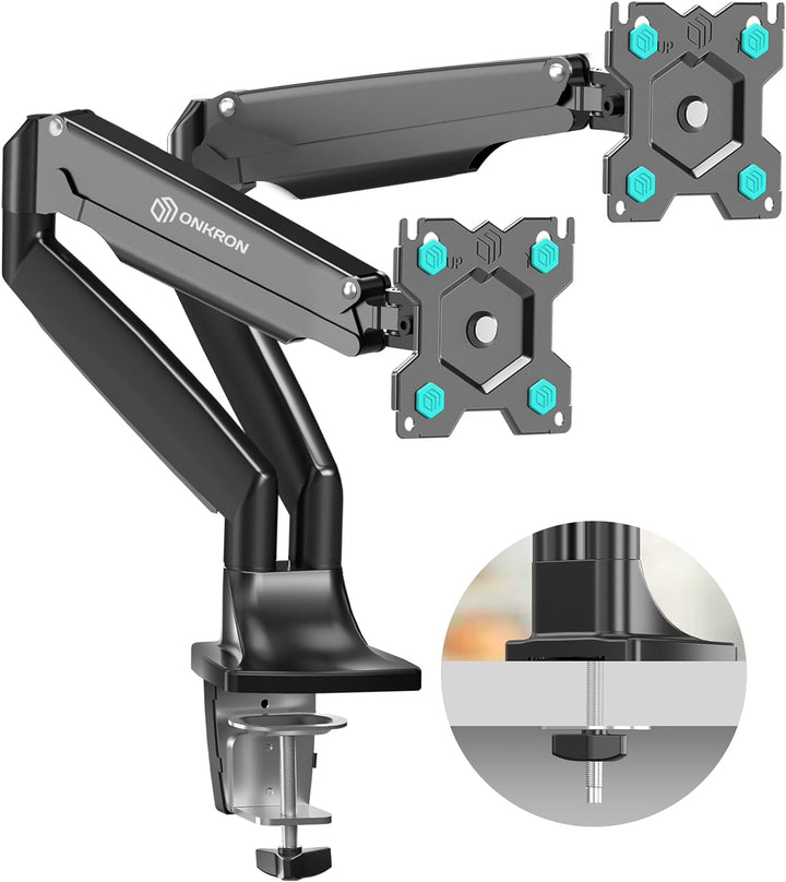 ONKRON Dual Monitor Halterung 2 Monitore - 75x75 VESA 100x100 Tischhalterung 2 schwenkbar für 13-32