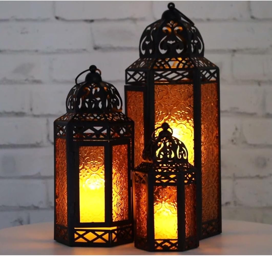 Dekorativer marokkanischer Metall-Kerzenlaternenhalter im 3er-Set für Ramadan, Inneneinrichtung, Aus