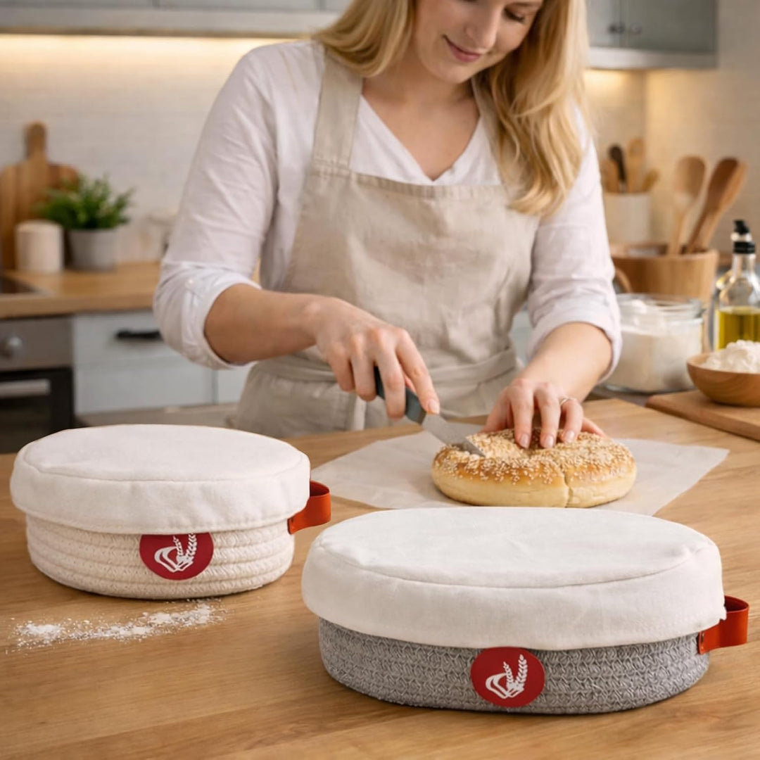 Gärkörbchen Set für Sauerteigbrot – Gärkorb Brot Set mit Oval und Rund, Sauerteig Set mit Baumwollse