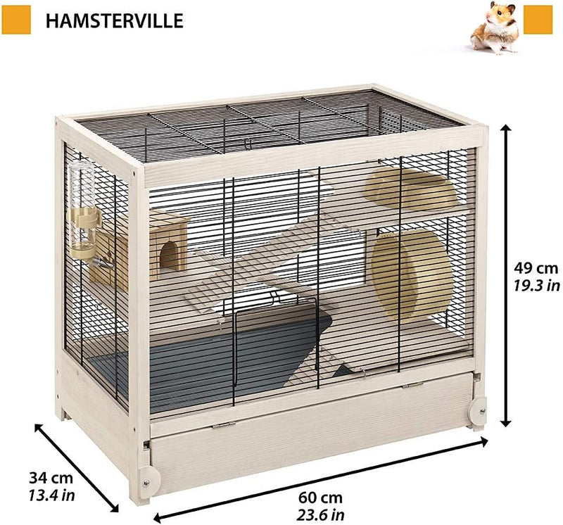 Ferplast Hamsterkäfig Holz, Nagerkäfig HAMSTERVILLE, Kleintierkäfig, 3 Etagen mit Rampen, FSC-Holz H