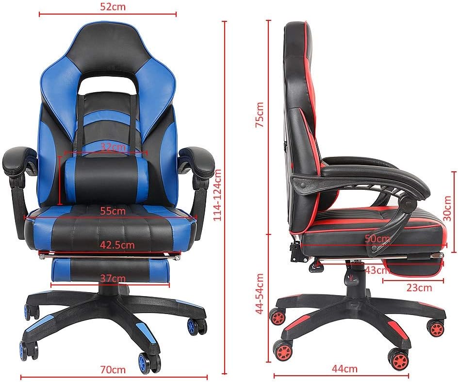 Melko Gamingstuhl Ergonomischer Bürostuhl mit Fussstütze in Schwarz Blau Racing Stuhl Office Schreib