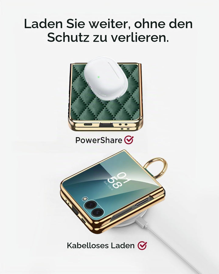 Miimall Lederhülle Kompatibel mit Samsung Galaxy Z Flip 7 Hülle mit Ring Ständer &amp; Kameraschutz [Lux