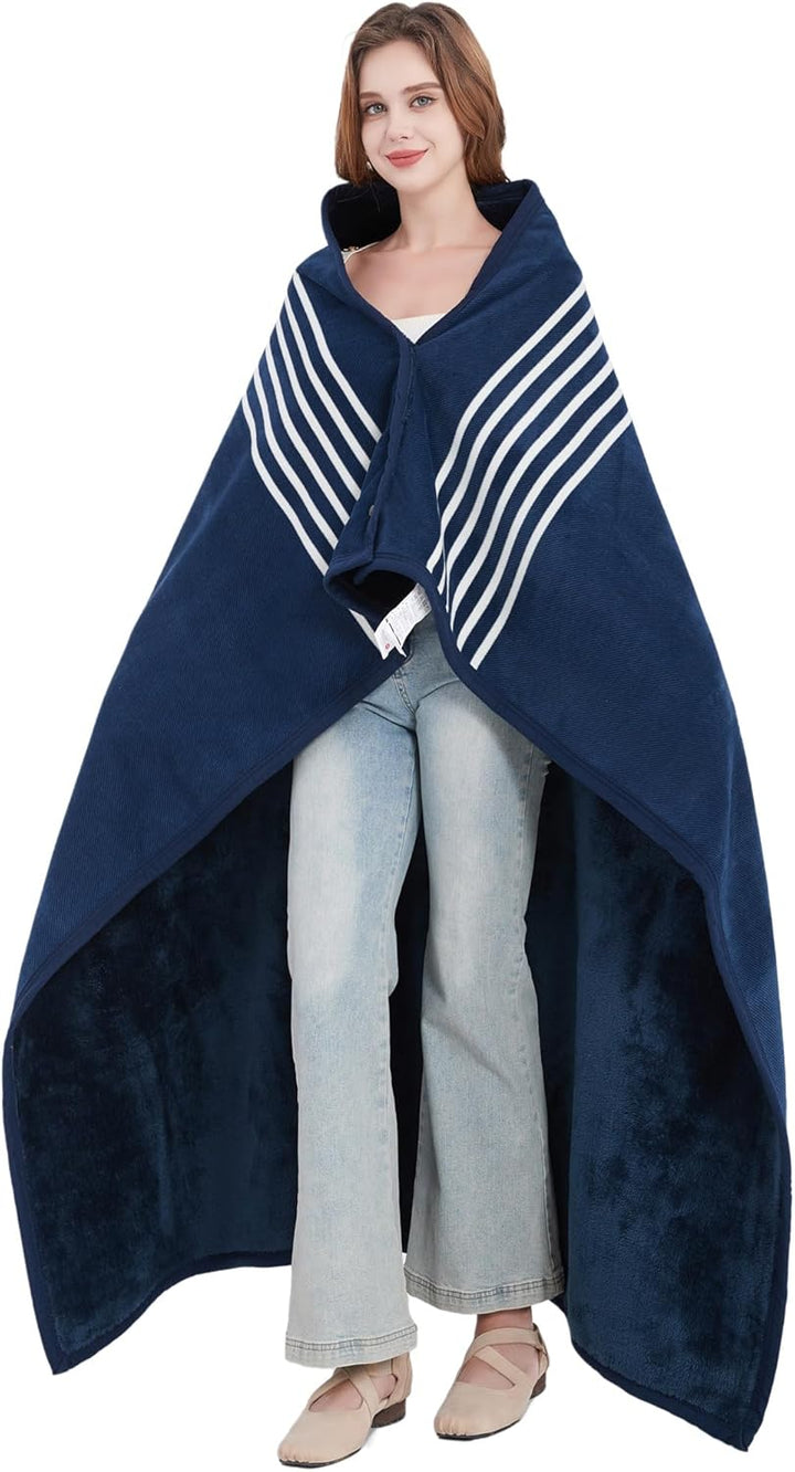 SIVENKE Damen Poncho Fleece Tragbare Decke, Karierte Schossdecke Bequemer Poncho Plüschdecken Überwu