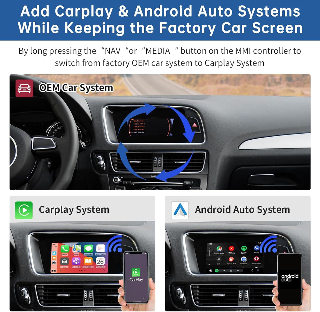 Road Top Retrofit Kit Decoder mit drahtlosem Apple CarPlay Android Auto Interface für Audi S4 S5 A4
