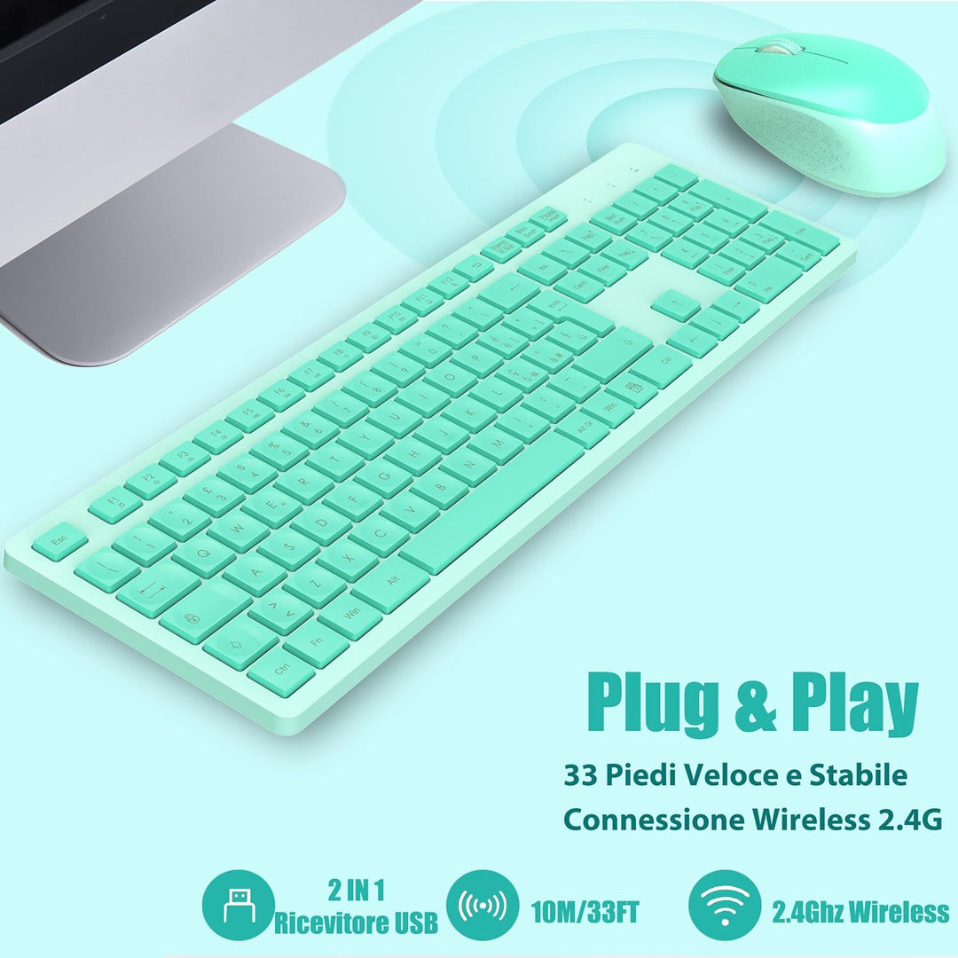 LeadsaiL Kabellose Tastatur und Maus, Set aus Maus und Tastatur für Computer USB 2,4 GHz, volle Grös