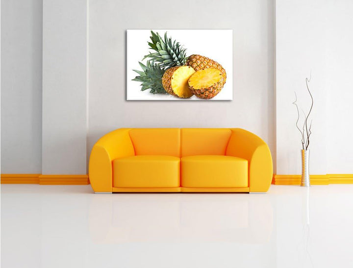 Pixxprint Frische Ananas, Format: 100x70 auf Leinwand, XXL riesige Bilder fertig gerahmt mit Keilrah